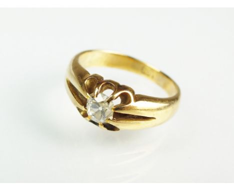 An 18ct gold Gentleman's diamond ring, the old cut diamond claw set to tapering yellow gold shank, the interior engraved 'Fro