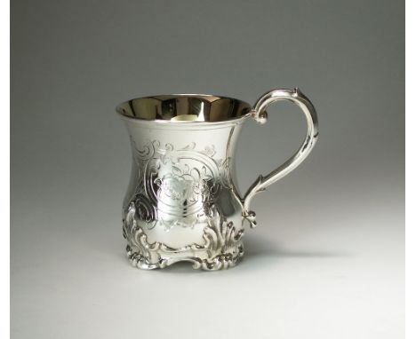 A Victorian silver Christening mug, George John Richards, London 1852, with bright cut engraved decoration, vacant cartouche 