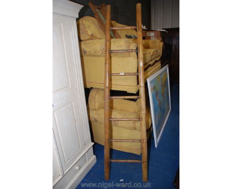 A 7 rung bamboo ladder.