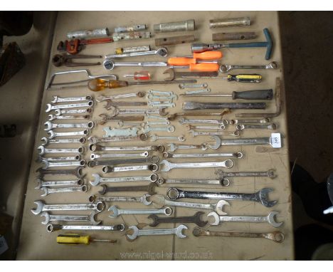 A good quantity of combination and ring Spanners, open ended, box spanners (Metric, a/f &amp; Whitworth), four screwdrivers, 