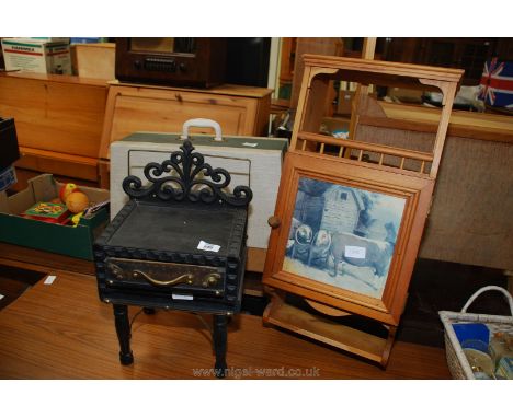 Black painted pine trinket cupboard and wall hanging spice cupboard.