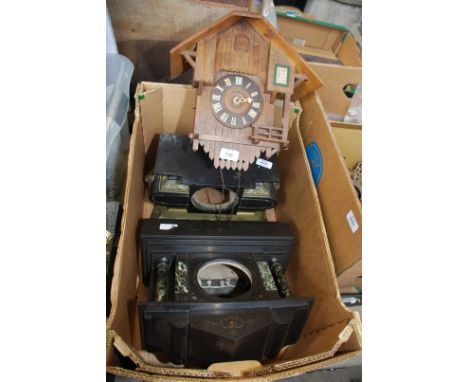 Two marble effect mantle clocks, no inners and a cuckoo clock.