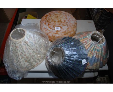 Four new fabric lamp shades and a glass light shade.