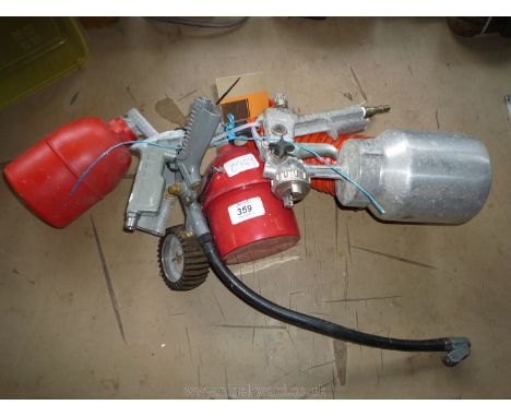 Air Tools including a spray-gun, a car under-sealing gun, another, a coiled extension hose and a trigger operated tyre inflat