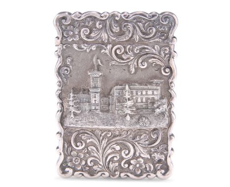 A VICTORIAN RARE SILVER CASTLE-TOP CARD CASE, OSBORNE HOUSE,&nbsp;by&nbsp;John Yapp &amp; John Woodward, Birmingham 1851, sha