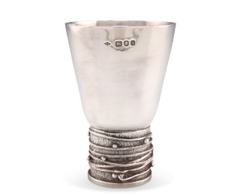 AN ELIZABETH II SILVER BEAKER,&nbsp;by Graham Watling, London 1975, the tapering plain cylindrical bowl raised on a textured 