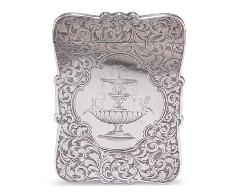 AN EARLY VICTORIAN SILVER CARD CASE,&nbsp;by&nbsp;Taylor &amp; Perry, Birmingham 1845, of shaped rectangular form with hinged