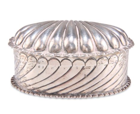 A VICTORIAN SILVER SNUFF BOX,&nbsp;by&nbsp;Horton &amp; Allday, Birmingham 1888, retailed by Asprey, of shell-form. 7.5cm wid