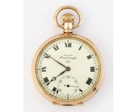 A RECORD DREADNOUGHT POCKET WATCH,&nbsp;circular white enamel dial with black Roman index and outer minute track, separate se