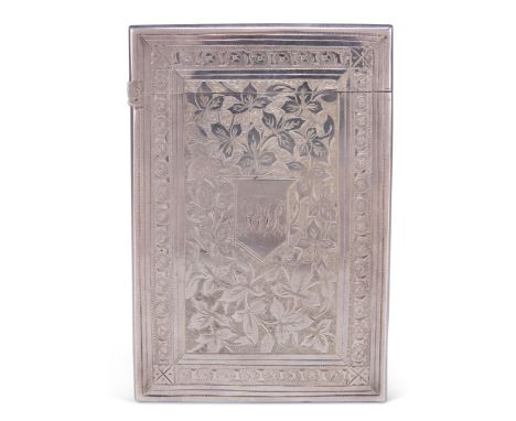 A VICTORIAN SILVER CARD CASE,&nbsp;by&nbsp;Deakin &amp; Nephew, Birmingham 1880, of characteristic form, engraved with dense 