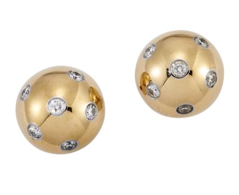 TIFFANY &amp; CO - A PAIR OF DIAMOND STUD EARRINGS, large polished studs&nbsp;pavé-set with round brilliant-cut diamonds, wit