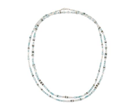 A GEMSTONE BEAD NECKLACE,&nbsp;faceted and smooth polished apatite, aquamarine, labradorite, opal, rose quartz beads and cult