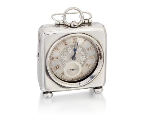 A SILVER OPEN FACED POCKET WATCH WITH TRAVEL CASE,&nbsp;the circular silver dial with gilt Roman index, blued steel hands and