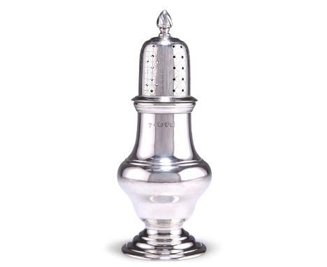A VICTORIAN SILVER SUGAR CASTER,&nbsp;by Edward John Haseler &amp; Noble Haseler, London 1900, baluster form, the pierced cov