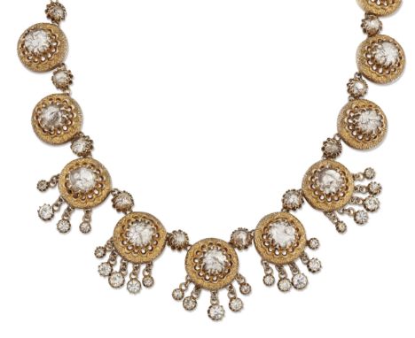 MITCHEL MAER FOR CHRISTIAN DIOR – A GILT METAL AND PASTE NECKLACE, CIRCA 1950S, fancy circular links set with foiled paste ca