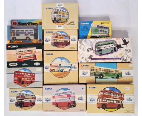 Corgi and Matchbox, a boxed Bus and Tram group to include "Corgi 36603 West Hartlepool Open Top Tram, Matchbox K-15 Super Kin