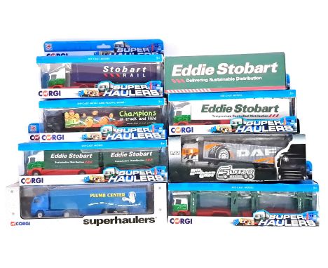Corgi Superhaulers and similar a boxed group to include 59551 "Plumb Center" Volvo Articulating Lorry, TY86650 Eddie Stobart 