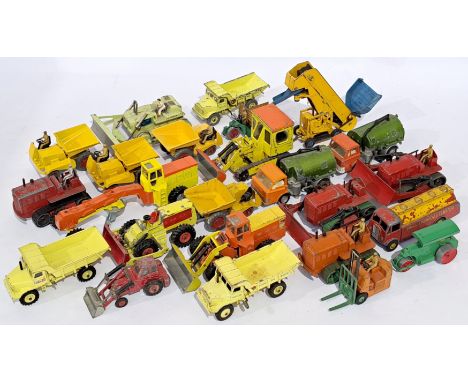 Dinky, a unboxed Construction related group to include Blaw Knox Bulldozer, Johnston Road Sweeper, Coventry Climax Fork Lift 