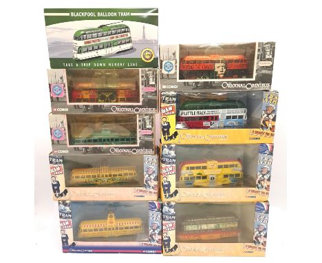 Corgi "Original Omnibus" &amp; Atlas Editions "Trams OF The World" a boxed group to include Corgi OM43512 Blackpool Balloon T