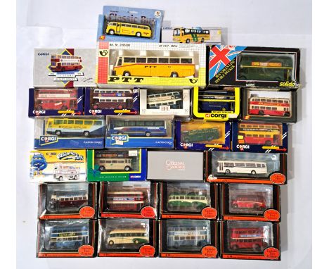 EFE, Corgi and similar, a boxed bus group. Although not checked for completeness, conditions appear generally Fair to Good wi