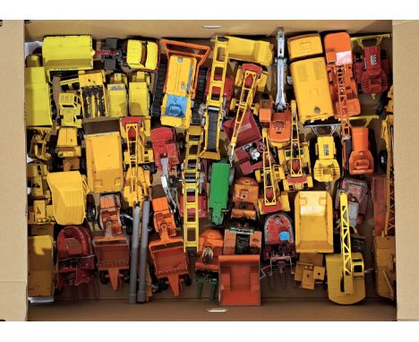 Dinky, Matchbox, Corgi and similar, a unboxed Construction related group. Conditions generally appear Fair, Playworn. See pho