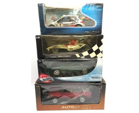 Minichamps, Autoart an similar, a boxed 1:18 scale group to include Minichamps 100040009 Bar Honda 006 "J.Button" and others.