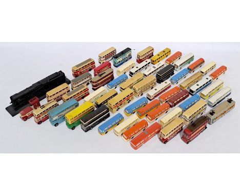 EFE, Corgi, Matchbox, Joy Toy and similar, a constructed unboxed Bus, Tram and Train group. Conditions generally appear Poor 