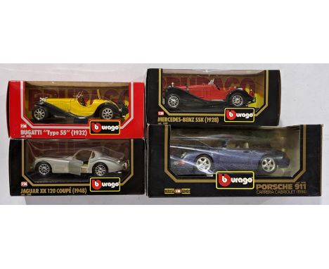 Bburago, a boxed 1:18 and 1:24 Scale group to include 3040 Porsche Carrera Cabriolet 1994, Bugatti "Type55" 1932 and similar.