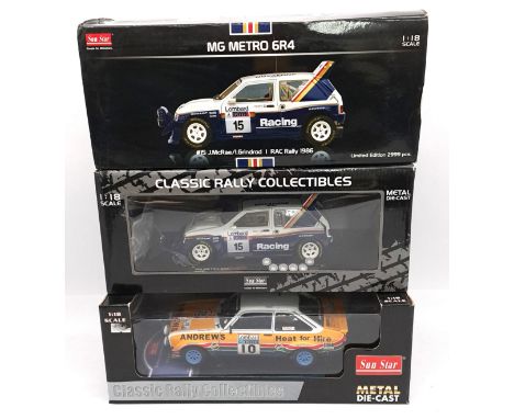 Sunstar, a boxed pair of 1:18 scale Rally Models comprising of 4443 Ford Escort RS1800 "R.Brookes/P.White" (1979 Lombard RAC 