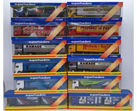 Corgi 'Superhaulers' a boxed commercial vehicle group, to include; TY86725 - Scania Rigid Truck &amp; Close Couple Trailer 'S