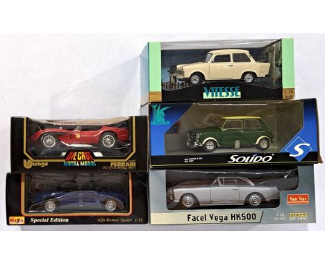 Vitesse, Bburago, Sun Star, Maisto and Solido, a boxed 1:18 Scale group to include Sun Star Facel Vega HK500, Maisto Special 