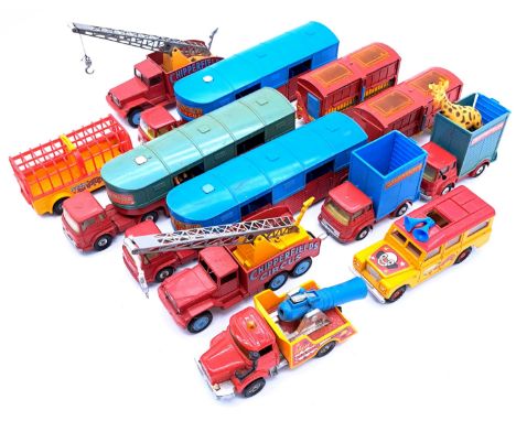 Dinky, Corgi and similar, a unboxed Circus related group comprising of vehicles, Trailers and Model Animals, to include Corgi