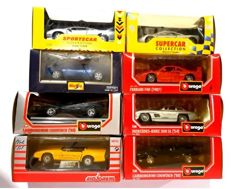 Bburago, Majorette, Maisto and similar a boxed 1:24 Scale group, to include Maisto McLaren F1 (1993), Majorette 4204 Chevrole