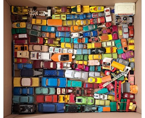 Matchbox, Corgi, Dinky and similar, a large unboxed constructed group. Conditions generally appear Poor to Good, Playworn. Se