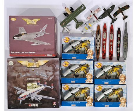 Corgi, Sanson, Lledo and similar, a boxed and unboxed Military and Civilian Aviation and Military Ship group comprising of Co