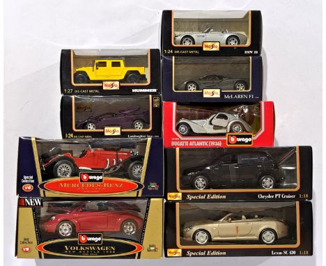 Bburago and Maisto, a boxed 1:24, 1:27 and 1:18 Scale group to include Maisto McLaren F1 1993, Maisto Special Edition Chrysle