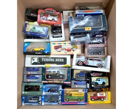 Corgi, Herpa, Solido, Eligor and similar, a boxed mixed scale group comprising of Commercials, Emergency Vehicles, Buses and 