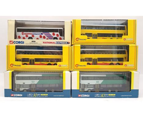 Corgi, a boxed bus group to include 44302 Alexander Trident "Citybus", 43318 Plaxton Premier "National Express Remembrance Da