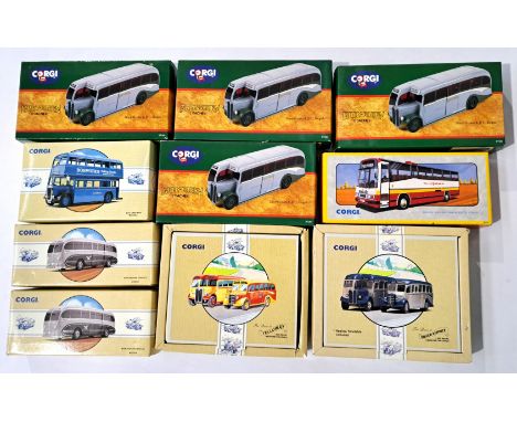 Corgi, a boxed Bus Group to include 97180 AEC Regal "Grey Green Coaches", 97170 Burlingham Seagull "Woods" and others. Althou