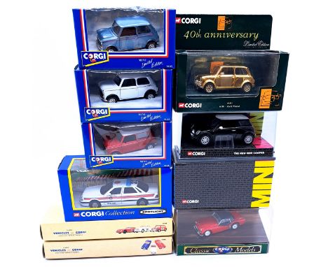 Corgi, a boxed Car group to include 04501 Mini "Gold Plated", CC86503 The New Mini Cooper "Black" and others. Although not ch