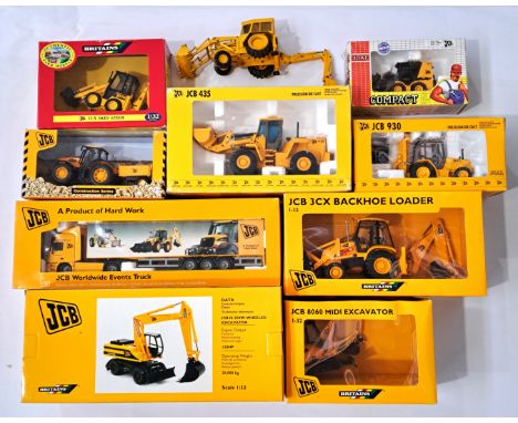 Britains, Joal, Conrad and similar, a boxed (1 unboxed) "JCB Plant" group to include Britains 1:32 scale 42317 JS200W Excavat
