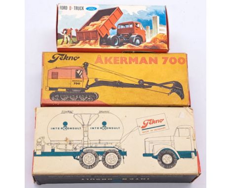 Tekno a boxed mixed scale commercial vehicle group, to include; 860 - Akerman 700, 453 - Scania Vabis Silo Truck 'Interconsul
