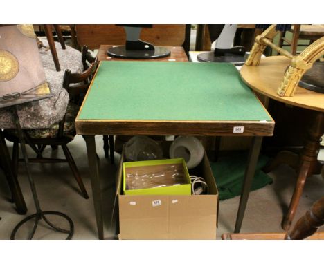 Mid 20th century Oak Square Folding Card Table with Green Baize Top, 76cms square x 67cms high