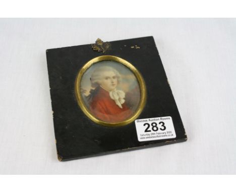 Miniature Portrait of an 18th / 19th Century Gentleman in Brass &amp; Ebonized wooden frame, marked to verso "William Pitt", 