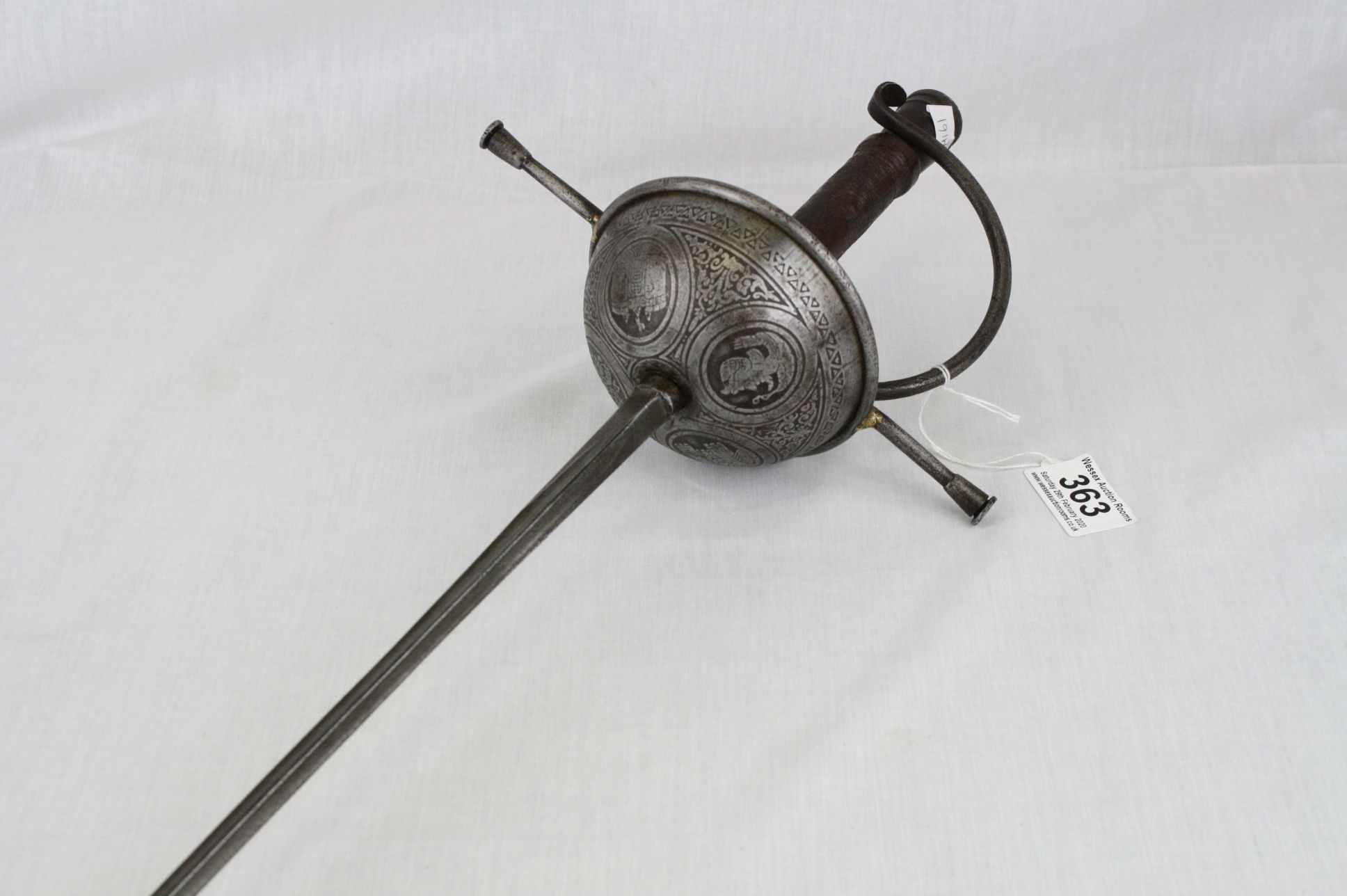 Fencing Foil or Rapier Sword with Wooden Handle, etched metal guard and ...