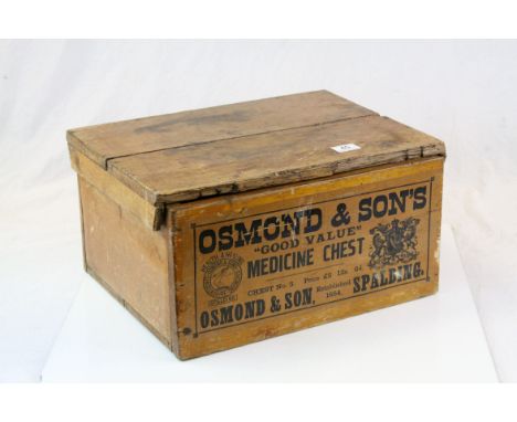 Advertising - Vintage Pine Shop Display Advertising Box ' Osmond &amp; Sons Good Value Medicine Chest ' 43cms x 23cms high