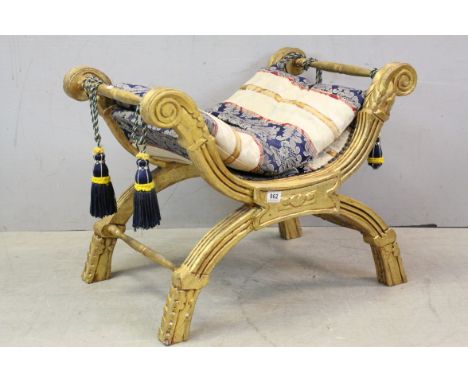 Vintage Carved Giltwood X- Framed Stool
