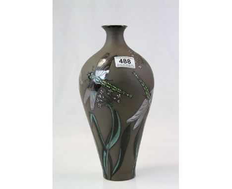 Susan Judd, a contemporary ceramic vase with tube lined decoration, dragonflies and flowers, with CoA, signed and numbered to