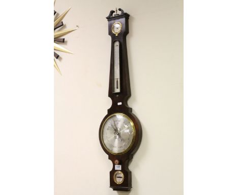 Rosewood &amp; Brass wall Barometer with Silvered dials &amp; maker marked "Upjohn Exeter", approx 99cm in length