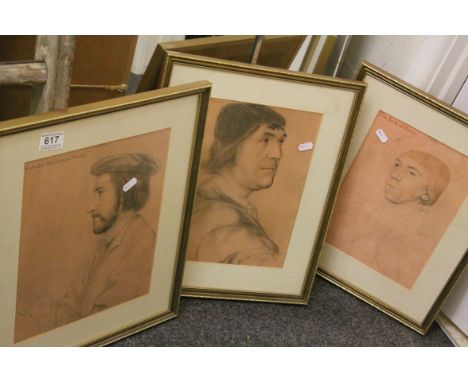 Three framed portrait prints of 16th century noblemen, Earle of Surrey, John Poines and one other